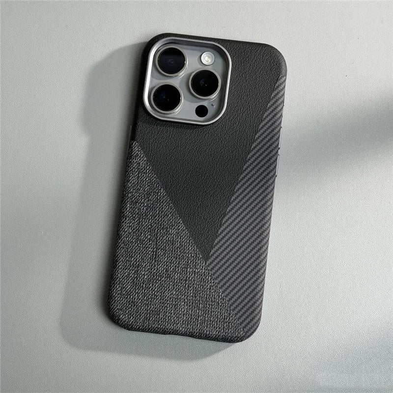 Funda para iPhone SpliceMash de cuero y tela de carbono 