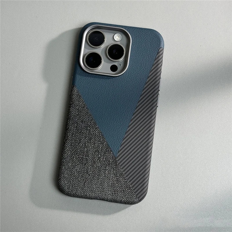 Funda para iPhone SpliceMash de cuero y tela de carbono 