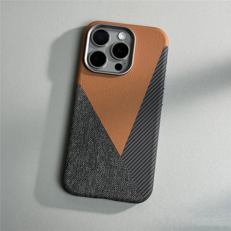 Funda para iPhone SpliceMash de cuero y tela de carbono 