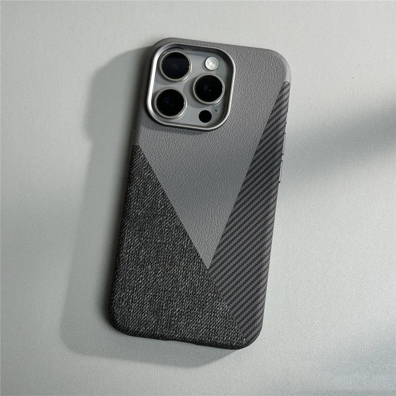 Funda para iPhone SpliceMash de cuero y tela de carbono 