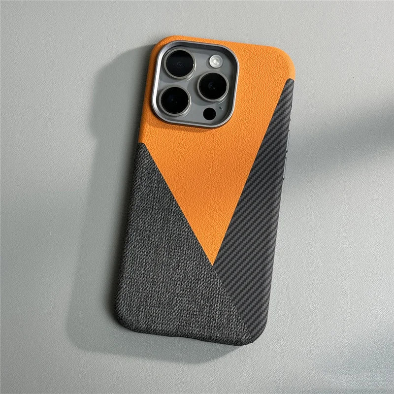 Funda para iPhone SpliceMash de cuero y tela de carbono 