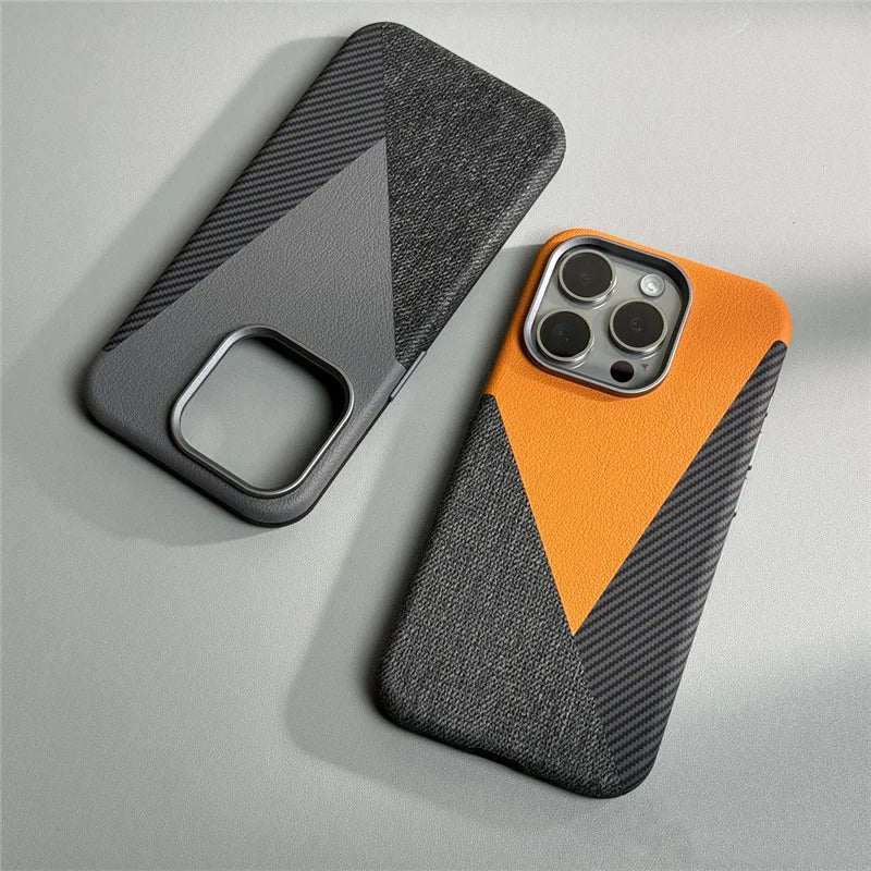 Funda para iPhone SpliceMash de cuero y tela de carbono 