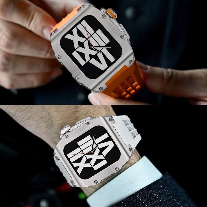 "Metallic Watch Band" Galvanisiertes integriertes modifiziertes Fluorelastomerband für die Apple Watch