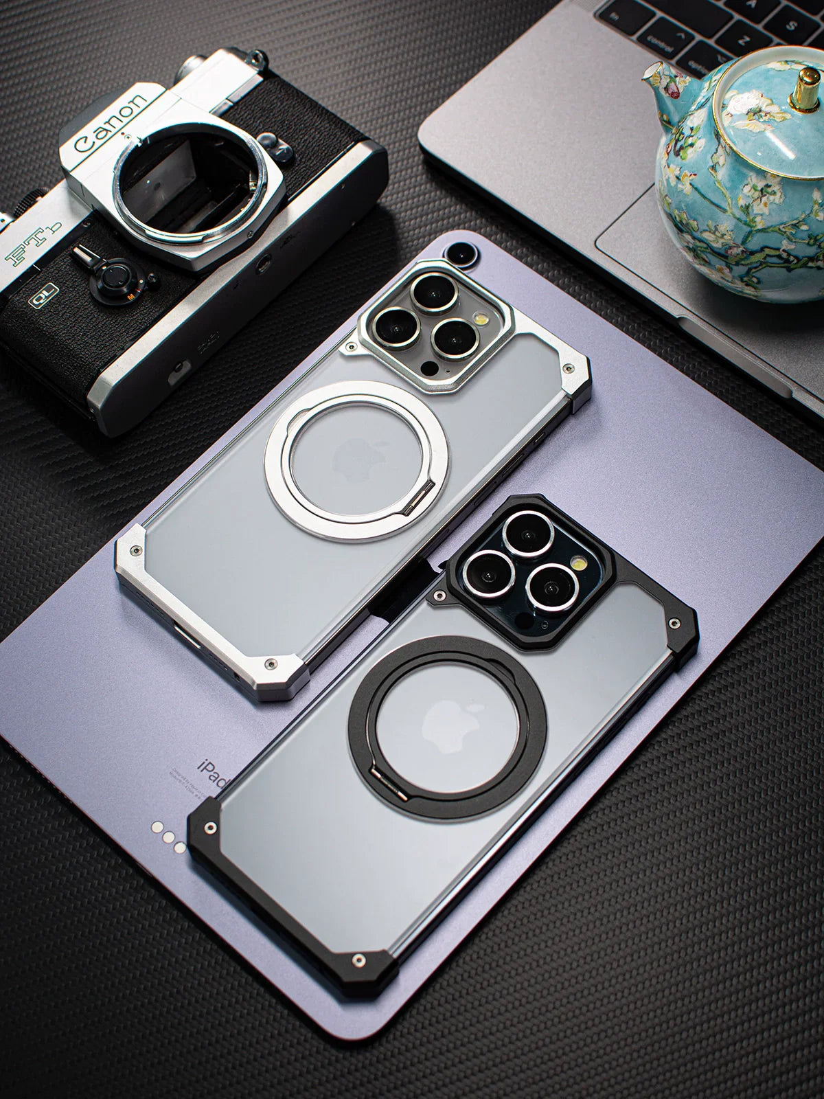 Magnetic Metal Anti-Fall Protective Case With Finger Ring Holder For iPhone 15