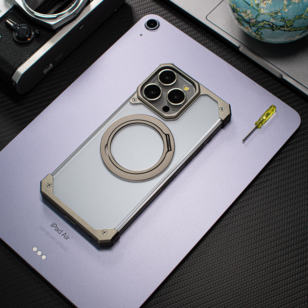 Magnetic Metal Anti-Fall Protective Case With Finger Ring Holder For iPhone 15