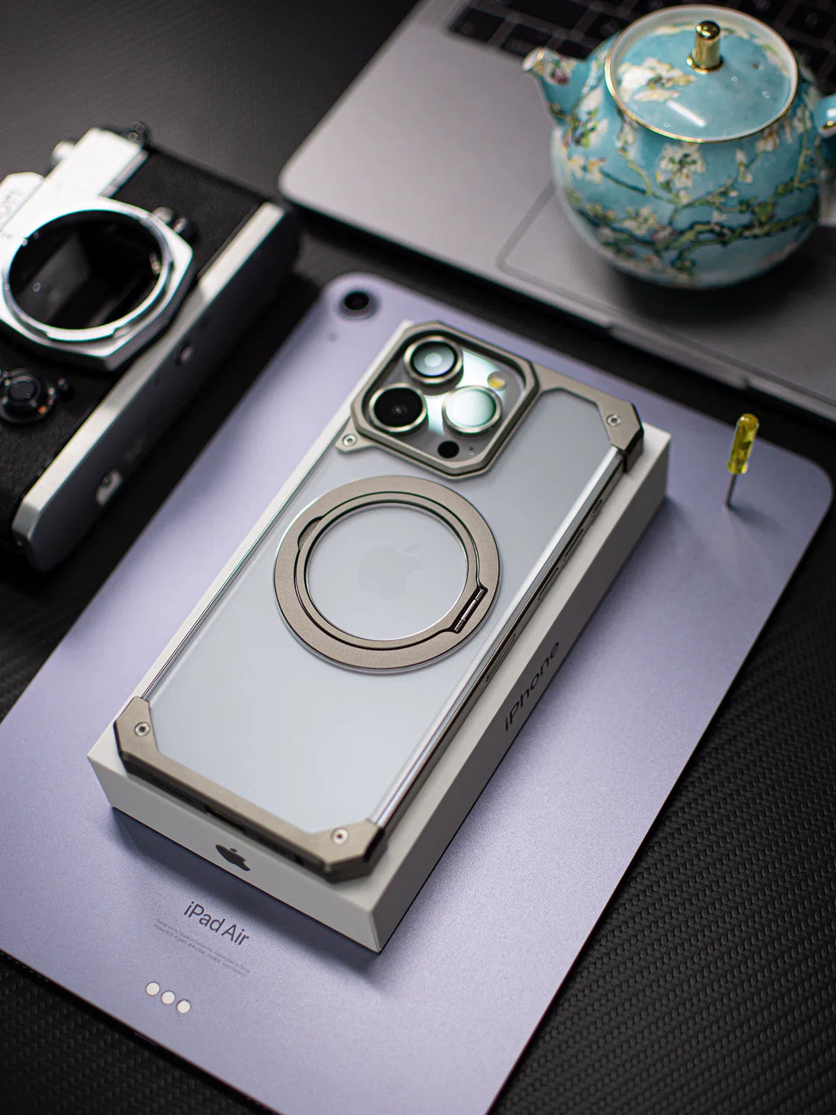 Magnetic Metal Anti-Fall Protective Case With Finger Ring Holder For iPhone 15