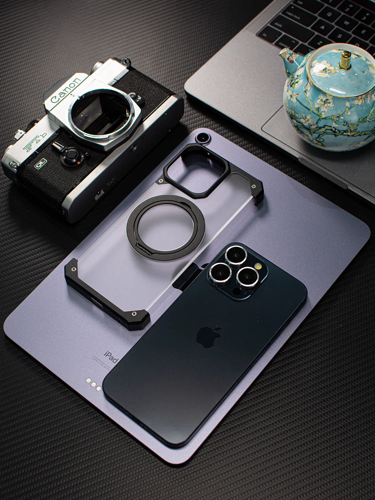 Funda protectora anticaídas de metal magnético con soporte para anillo de dedo para iPhone 15 