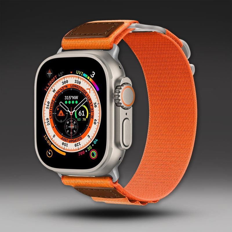 „Outdoor Band“ Alpine Nylon Sport Loop mit Leder für Apple Watch 