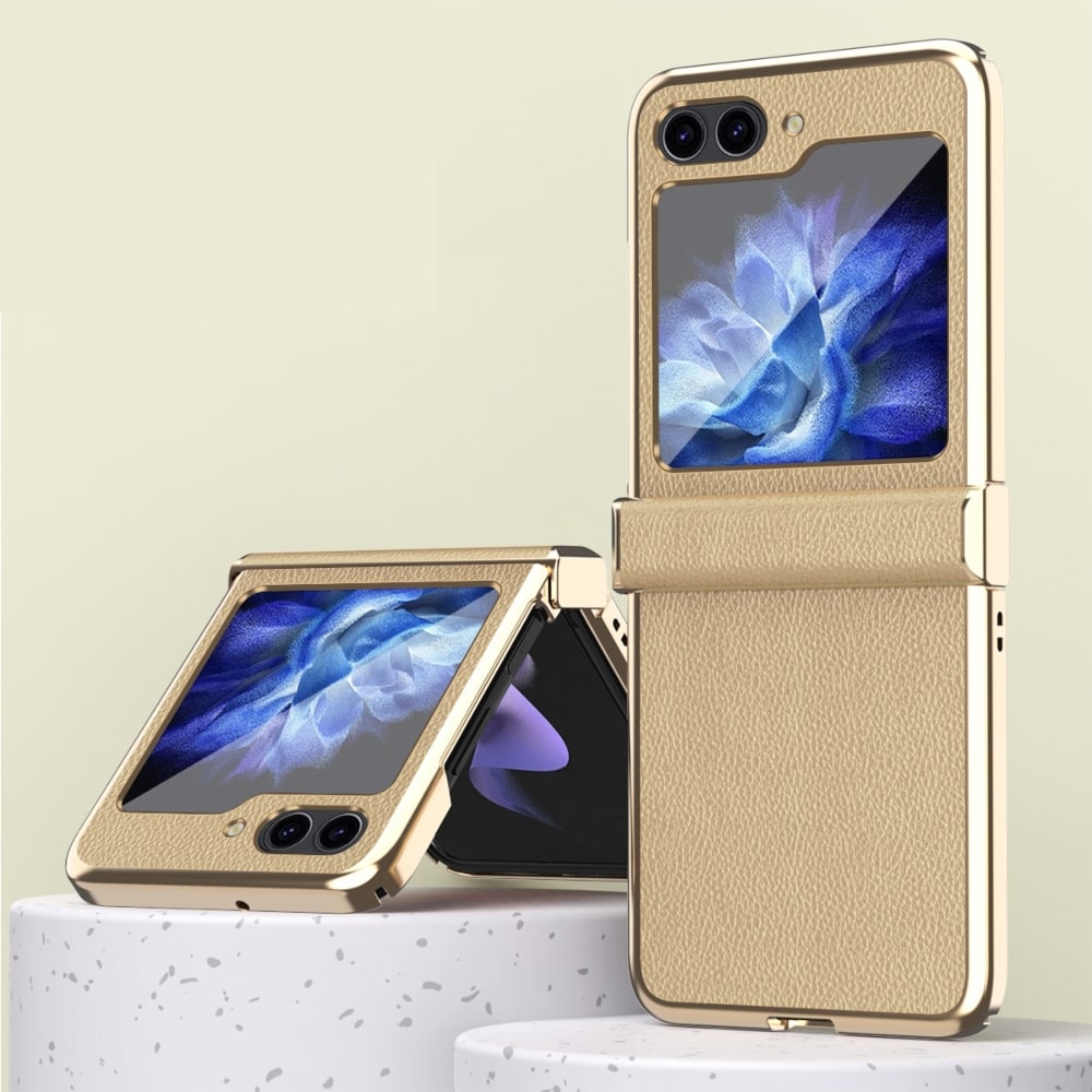 Funda Samsung Z Flip de piel de vacuno natural bañada en oro 