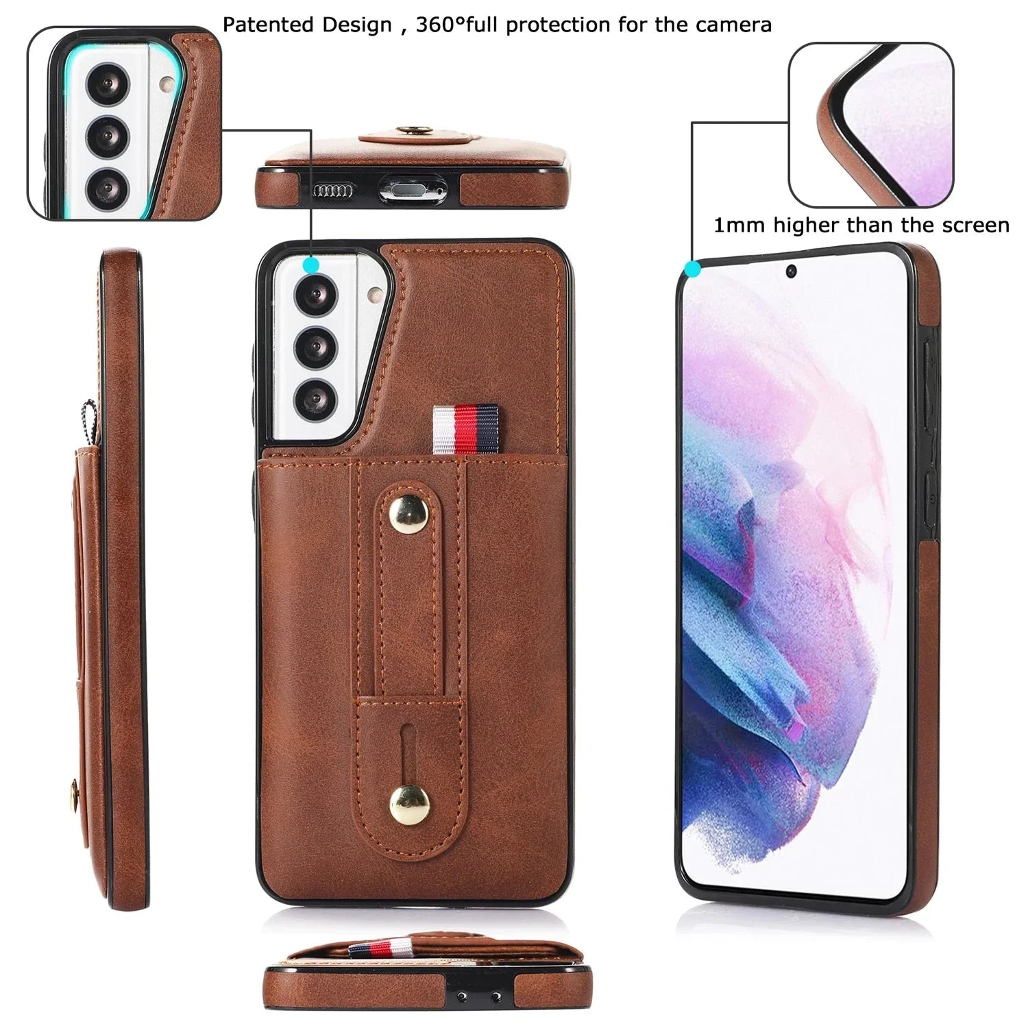 Funda tipo billetera con correa para el dedo y diseño Push de Samsung 