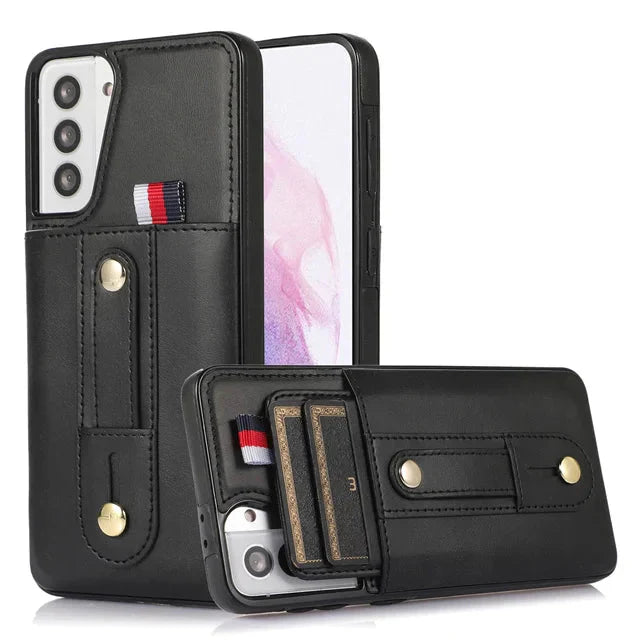 Funda tipo billetera con correa para el dedo y diseño Push de Samsung 