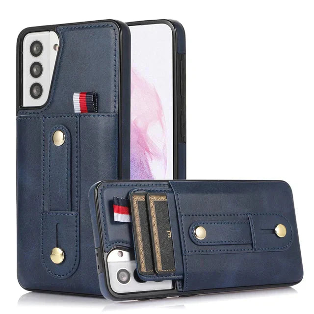 Funda tipo billetera con correa para el dedo y diseño Push de Samsung 