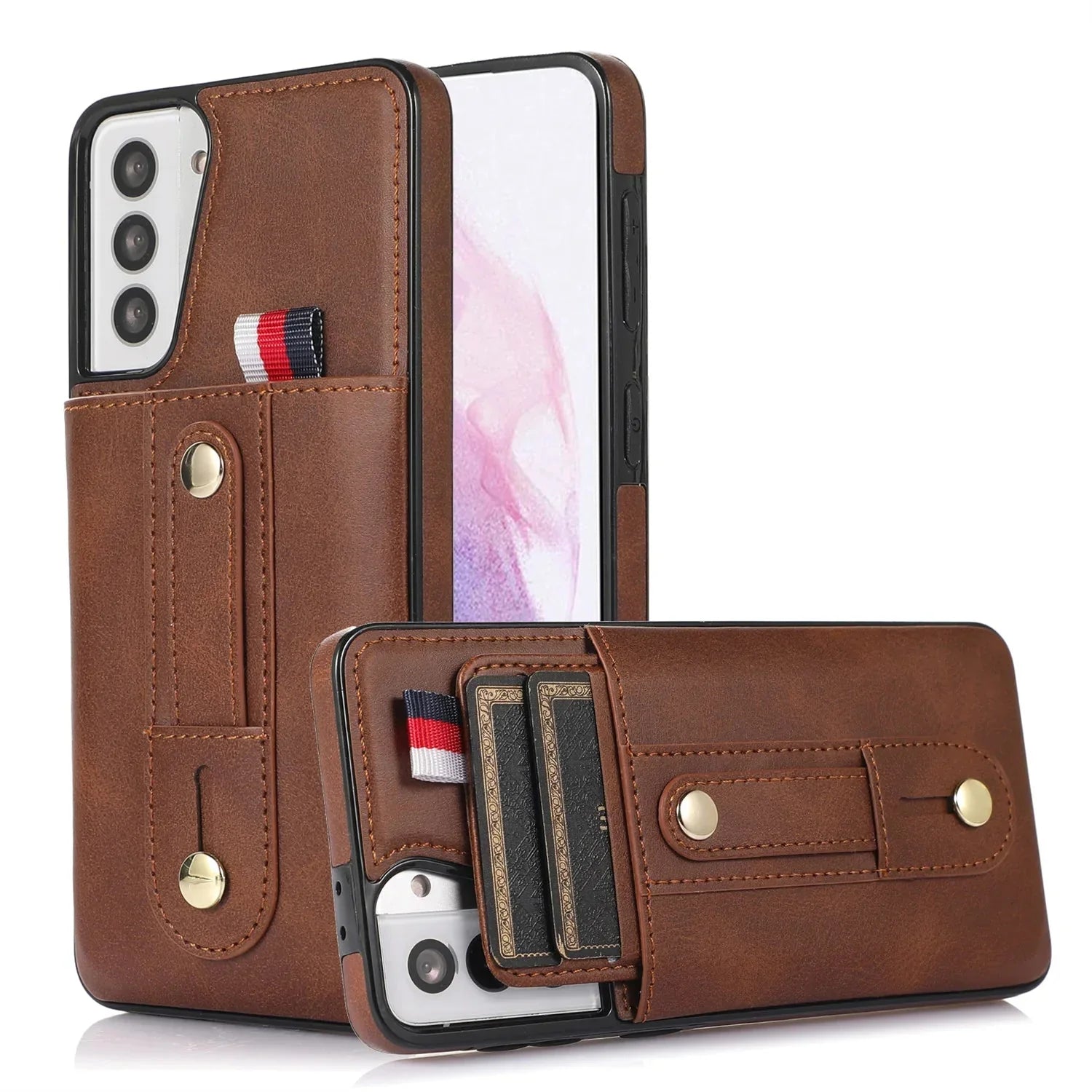 Funda tipo billetera con correa para el dedo y diseño Push de Samsung 