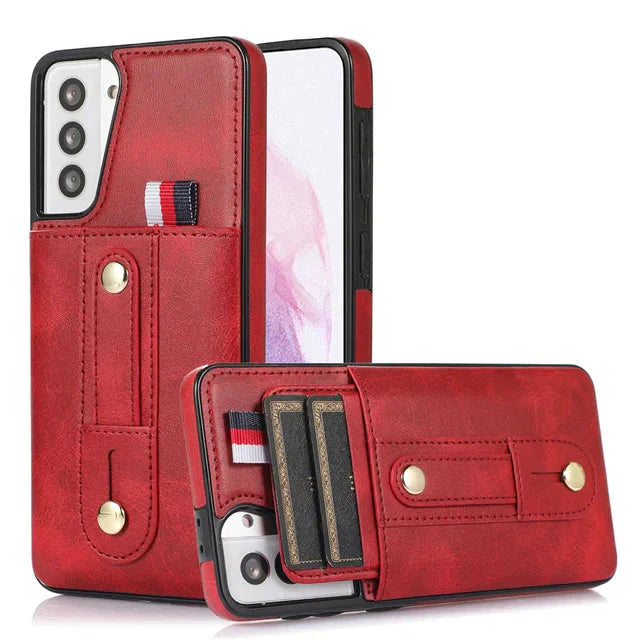 Funda tipo billetera con correa para el dedo y diseño Push de Samsung 