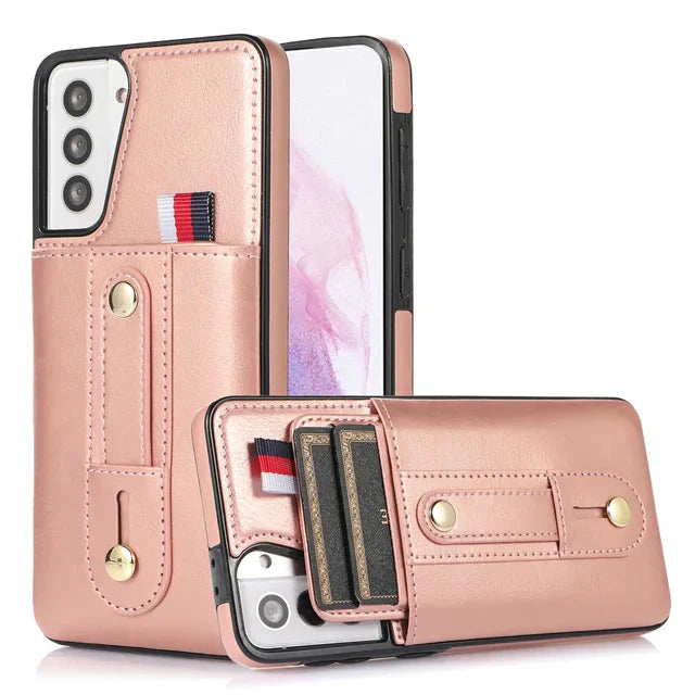 Funda tipo billetera con correa para el dedo y diseño Push de Samsung 