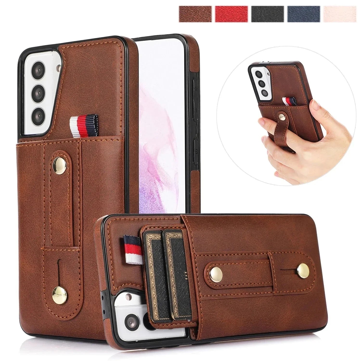 Funda tipo billetera con correa para el dedo y diseño Push de Samsung 