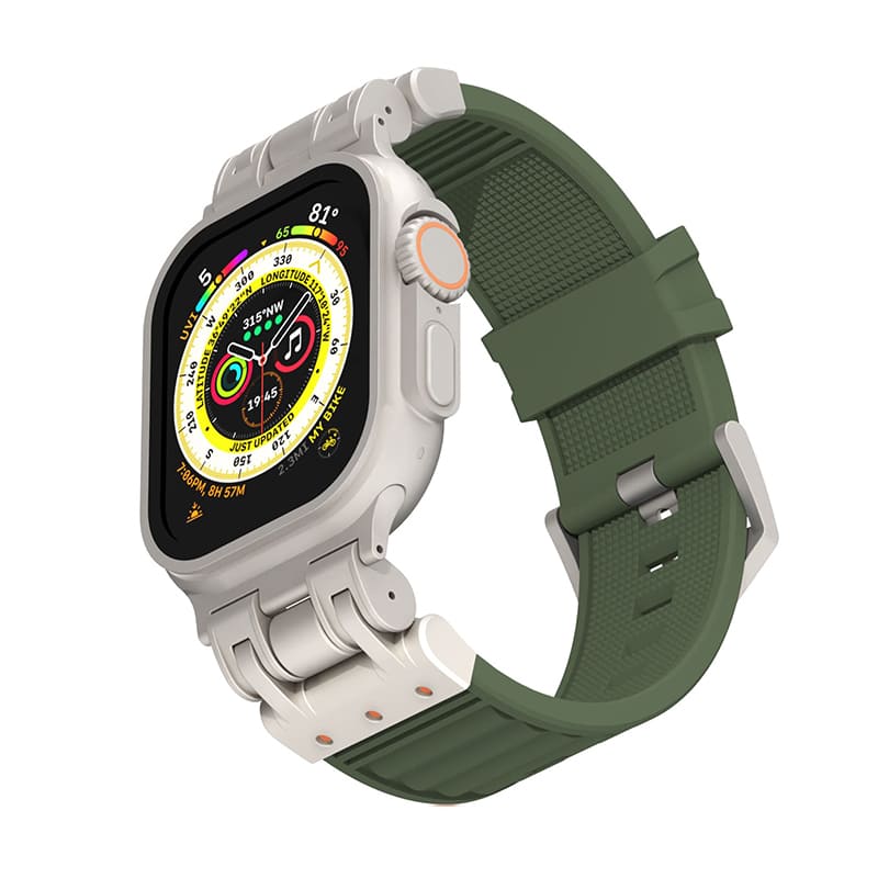 Striped Silicone Band With Zinc Alloy Connector For Apple Watch