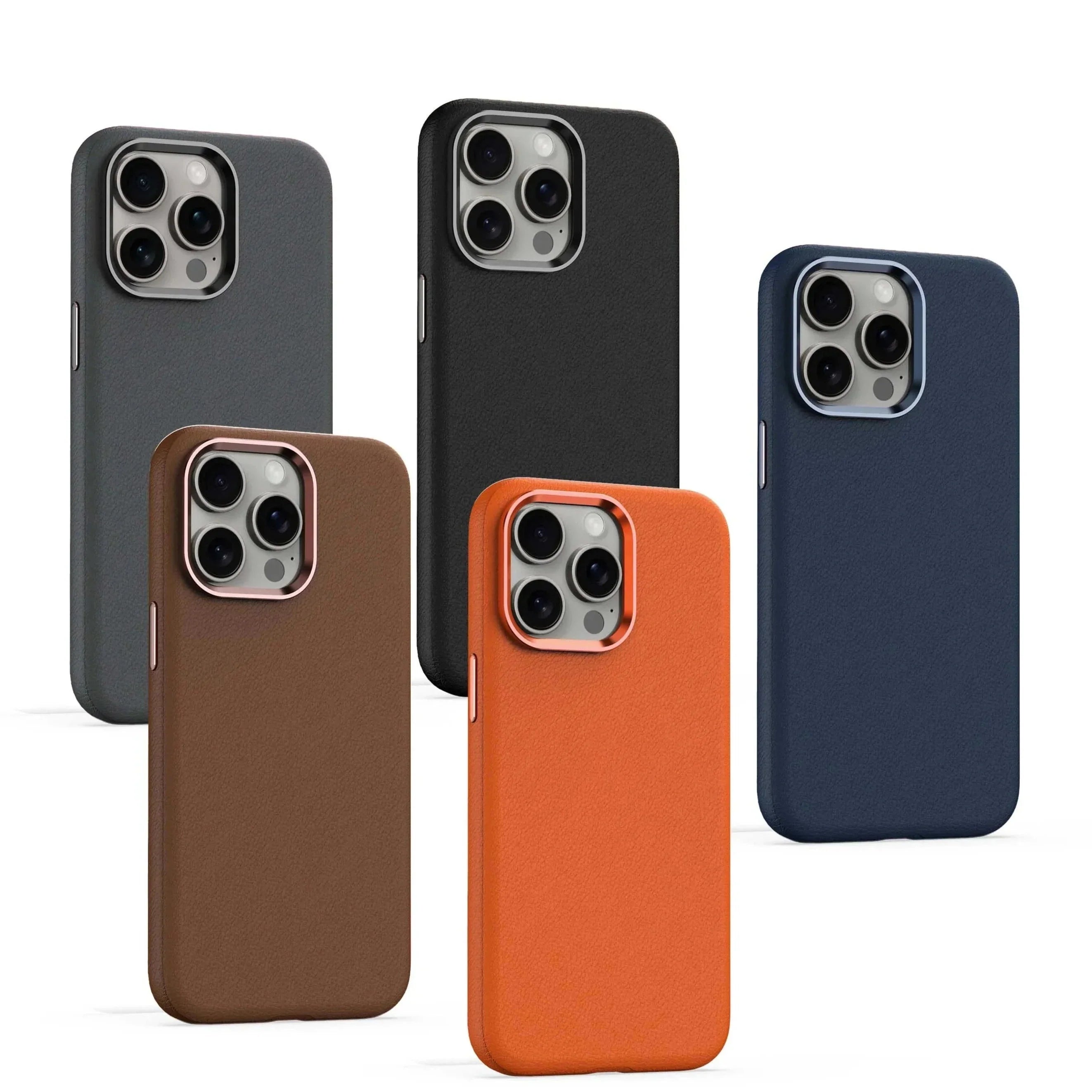 Funda para iPhone con botones de metal y cuero sintético 