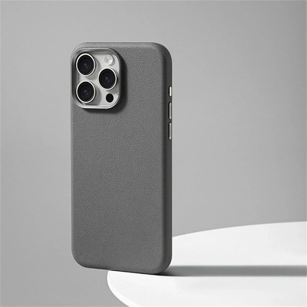 Funda para iPhone con botones de metal y cuero sintético 