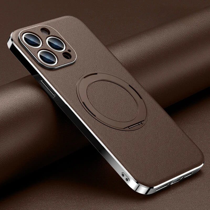 Vacuum Plated Sides Leather MagSafe Ring iPhone Case