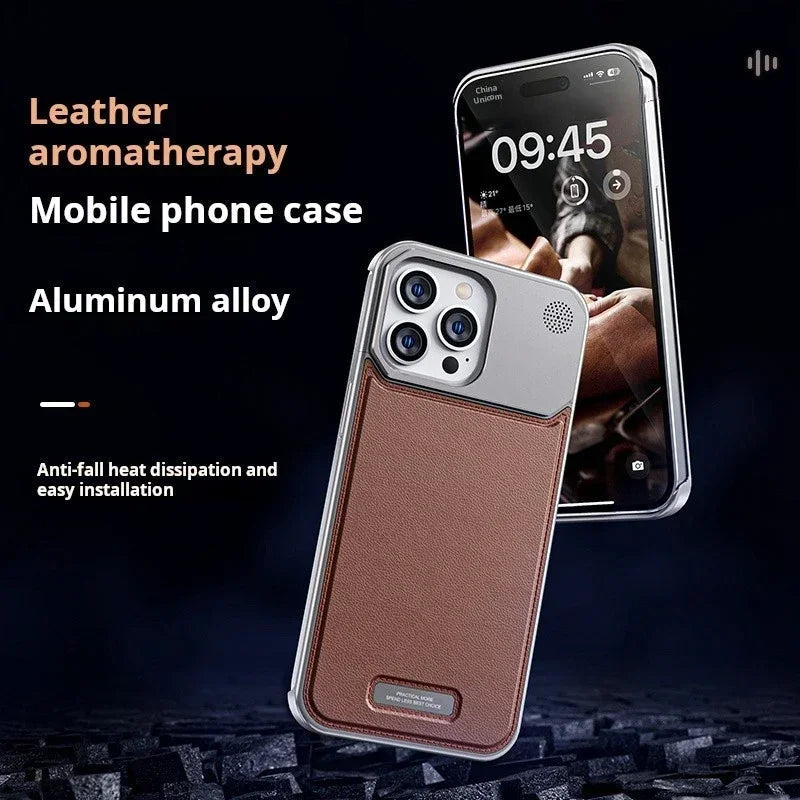 Funda de cuero y metal para aromaterapia